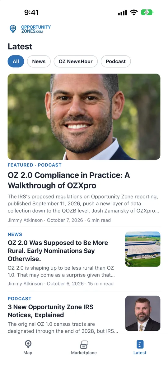 The Latest tab with the All, News, OZ NewsHour and Podcast sections and the featured article.