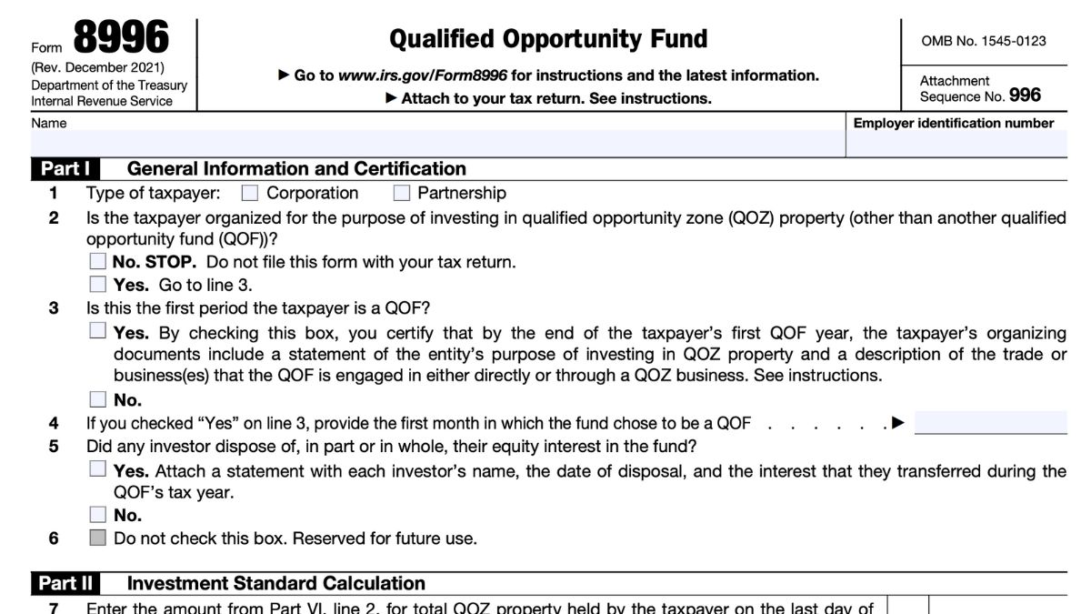 IRS Form 8996: Qualified Opportunity Fund
