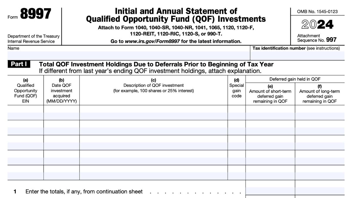 IRS Form 8997 - Initial and Annual Statement of Qualified Opportunity Fund (QOF) Investments
